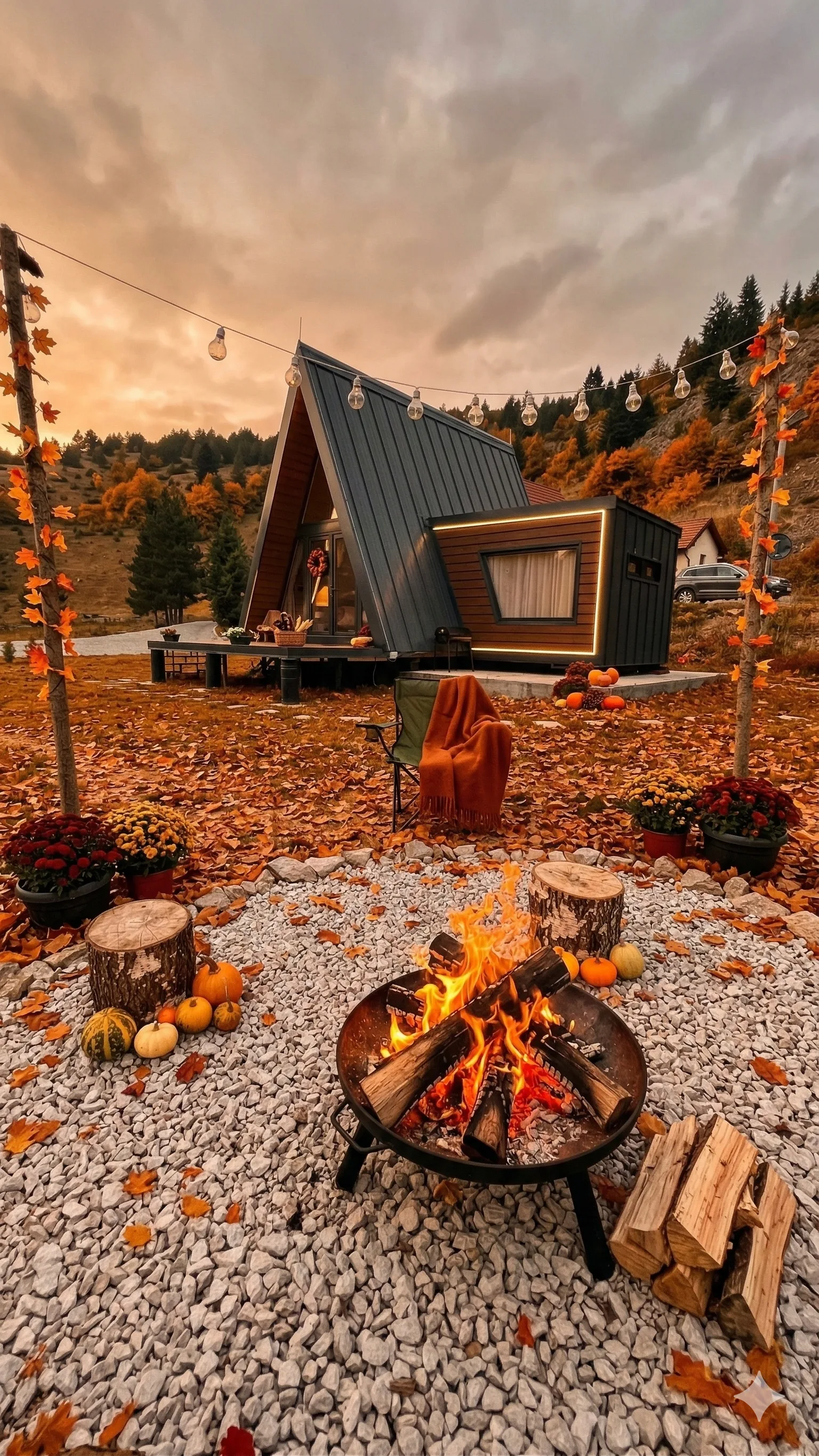 Mountain chalet surrounded by autumn colors
